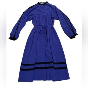 Vintage 70s Mannequin Royal Blue & Black Long Sleeve Maxi Dress - Size 9/10